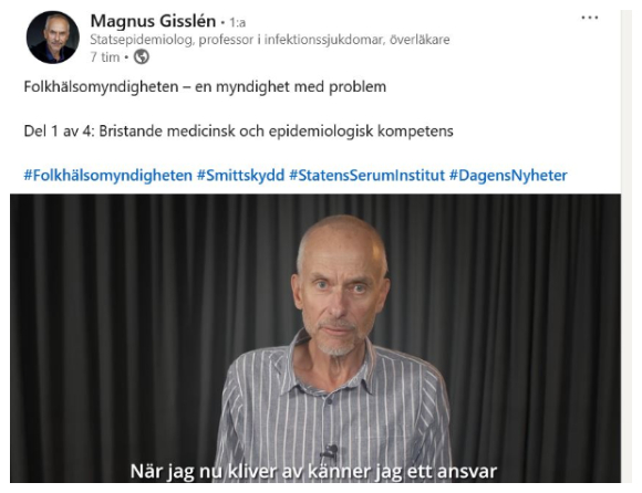 Statsepidemiologen Magnus Gisslén säger upp sig. Skärmavbild Linkedin