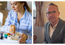 Egenberedskap med läkemedel bättre Kvinna går igenom sitt husapotek. Porträttbild på socialstyrelsens generaldirektör Björn Eriksson